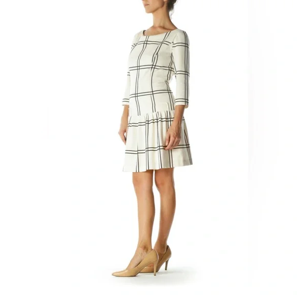 Saks Fifth Avenue | Dresses | Red By Saks Fifth Ave Drop Skirt Cream Black  Plaid Pleated Dress | Poshmark